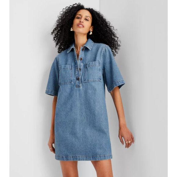 Denim Mini Shirtdress Sz Medium NWT Future Collective - Picture 8 of 11